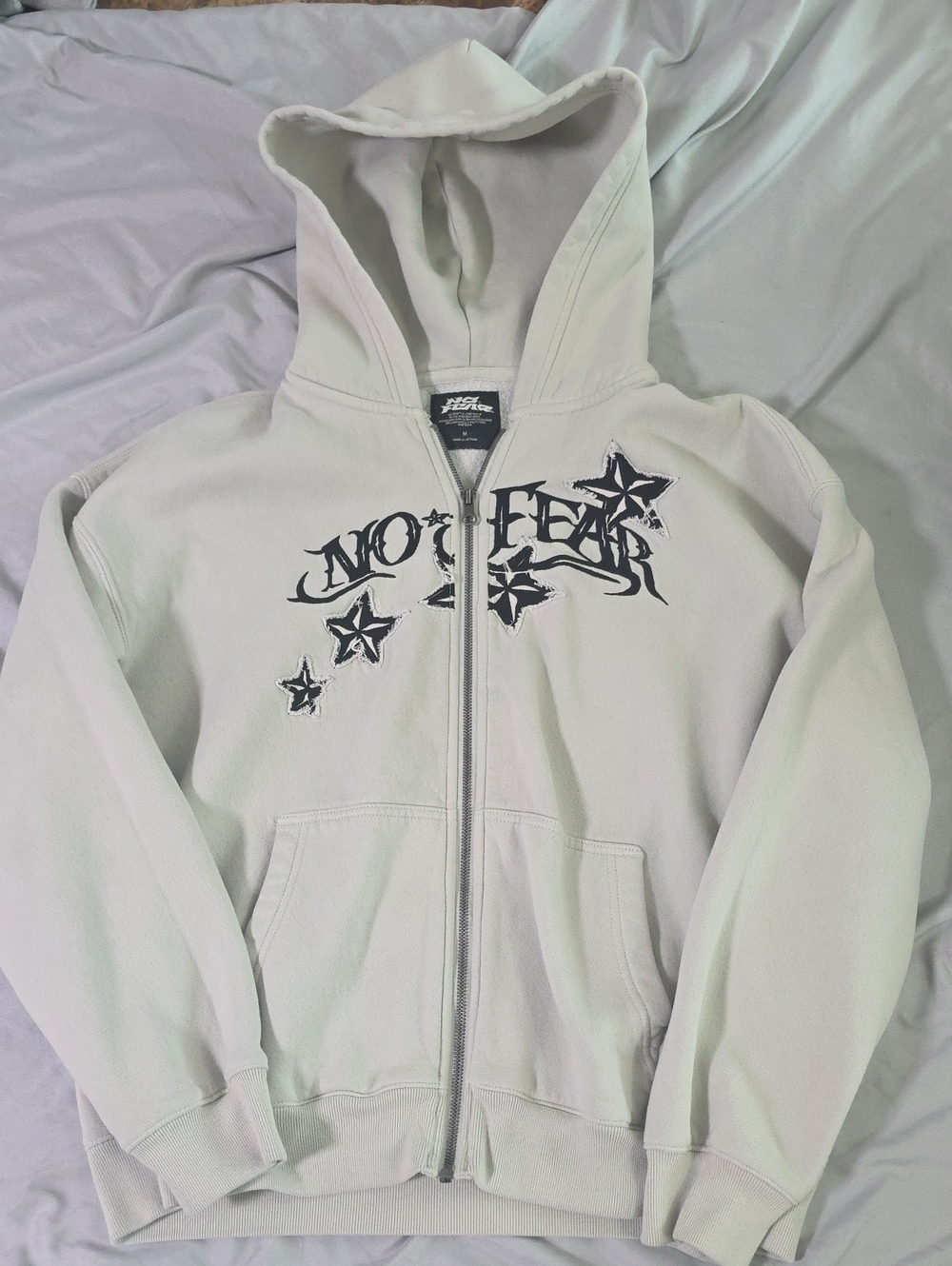 Hollister Light Gray Full-Zip Hoodie with Star Graphic